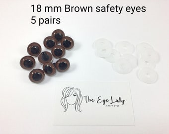 18 mm brown safety eyes - 5 pairs  - Amigurumi safety eyes - plastic animal eyes - supplies - craft eyes - doll eyes - soft toy eyes