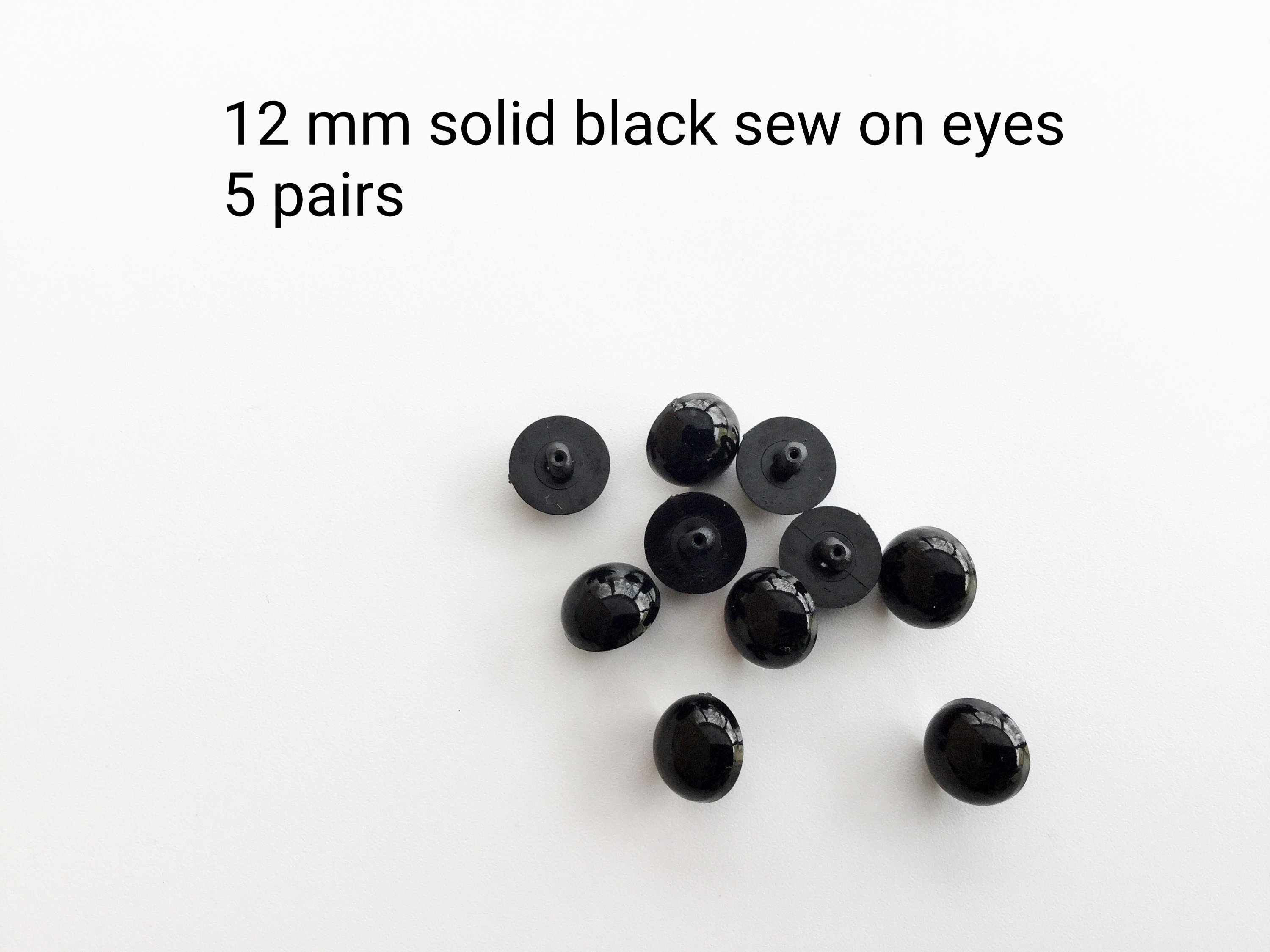 Black Safety Eyes 5, 10, 25 or 50 Pairs 4mm, 4.5mm, 5mm, 6mm, 7mm, 8mm,  9mm, 10.5mm, 12mm, 15mm for Amigurumi, Stuffed Animal, Plush 