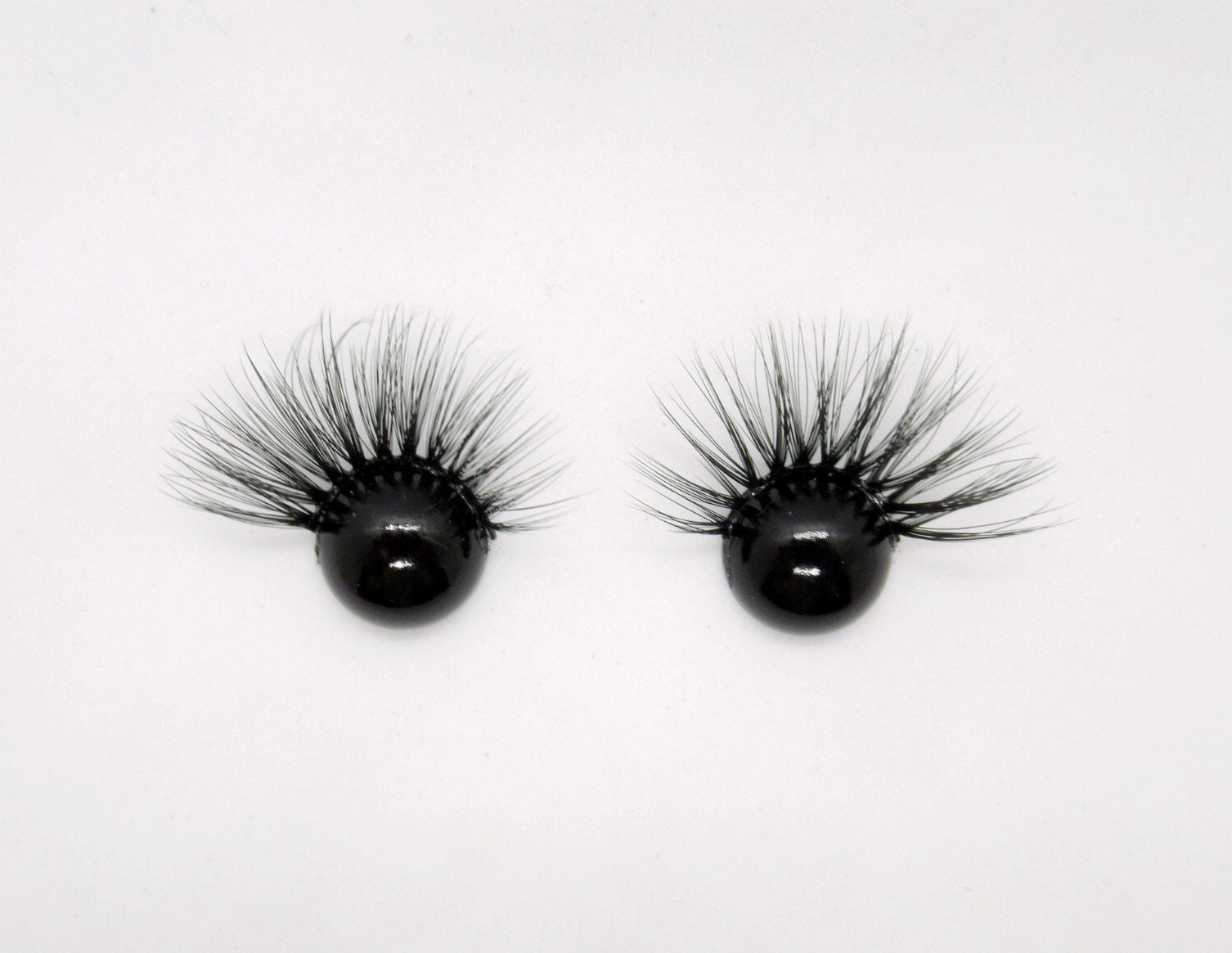 Flat back black eyes with eyelashes - 12 mm black eyes - Glue on eyes with  lashes - eyes with lashes - black eyes - craft supplies