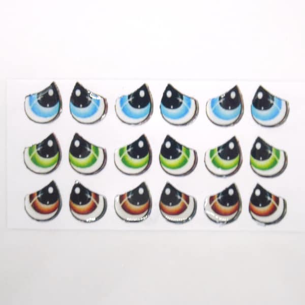 2D adhesive eyes - eye stickers - 9 pairs - multicoloured eyes - appliqué doll eyes - eyes for soft toys - printed eyes - plushie eyes