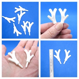 Small reindeer plastic horns for toys - 3 pairs - artificial deer antlers - toy supplies - stag horn - 3 prong horns - white - antlers