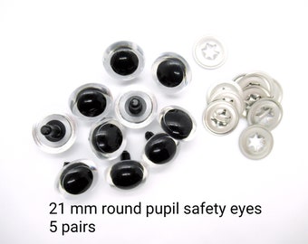 21 mm safety eyes - 5 pairs of clear eyes - safety eyes - round pupils - animal eyes - plastic animal eyes - teddy bear supplies - craft eye