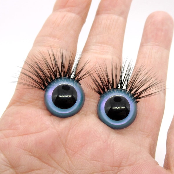 One pair of handpainted 15mm Safety Eyes with eyelashes Blue Flash Safety eye  - doll eyes - craft eyes - plastic eyes