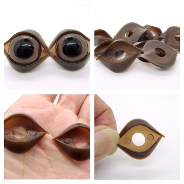 Plastic eyelids for safety eyes - 5 pairs - 18mm safety eyelids in brown - toy eyes lids - craft supplies