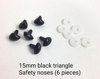 15mm black triangle animal nose - 6 pieces - Amigurumi plastic safety nose - plastic safety toy nose - crochet toy supply - animal noses