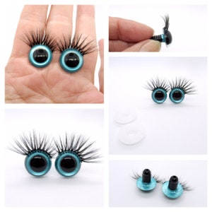 One pair of hand painted 15mm safety eyes with eyelashes -  Aquamarine safety eye - animal eyes - doll eyes - craft eyes - plastic eyes