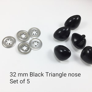 32mm large black triangle animal nose - set of 5 - Amigurumi plastic Safety nose - plastic safety toy nose - crochet toy supply