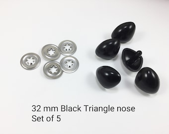 32mm large black triangle animal nose - set of 5 - Amigurumi plastic Safety nose - plastic safety toy nose - crochet toy supply