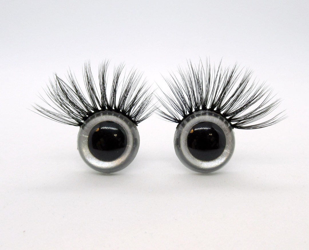 One Pair of Handpainted 15mm Safety Eyes With Eyelashes Sterling Silver
