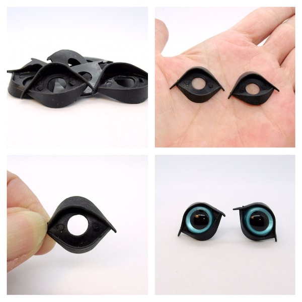 Plastic eyelids for safety eyes - 5 pairs - 15 mm safety eyelids in black - toy eyes lids - craft supplies