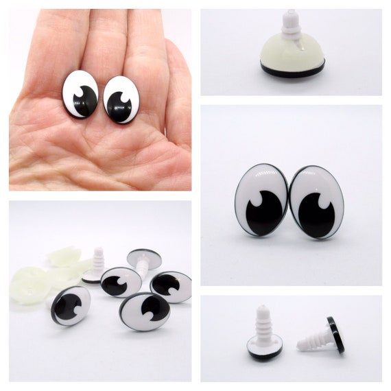 3 PAIRS 22mm x 15mm Oval Black Plastic eyes, Safety eyes, Animal Eyes,  Round eyes