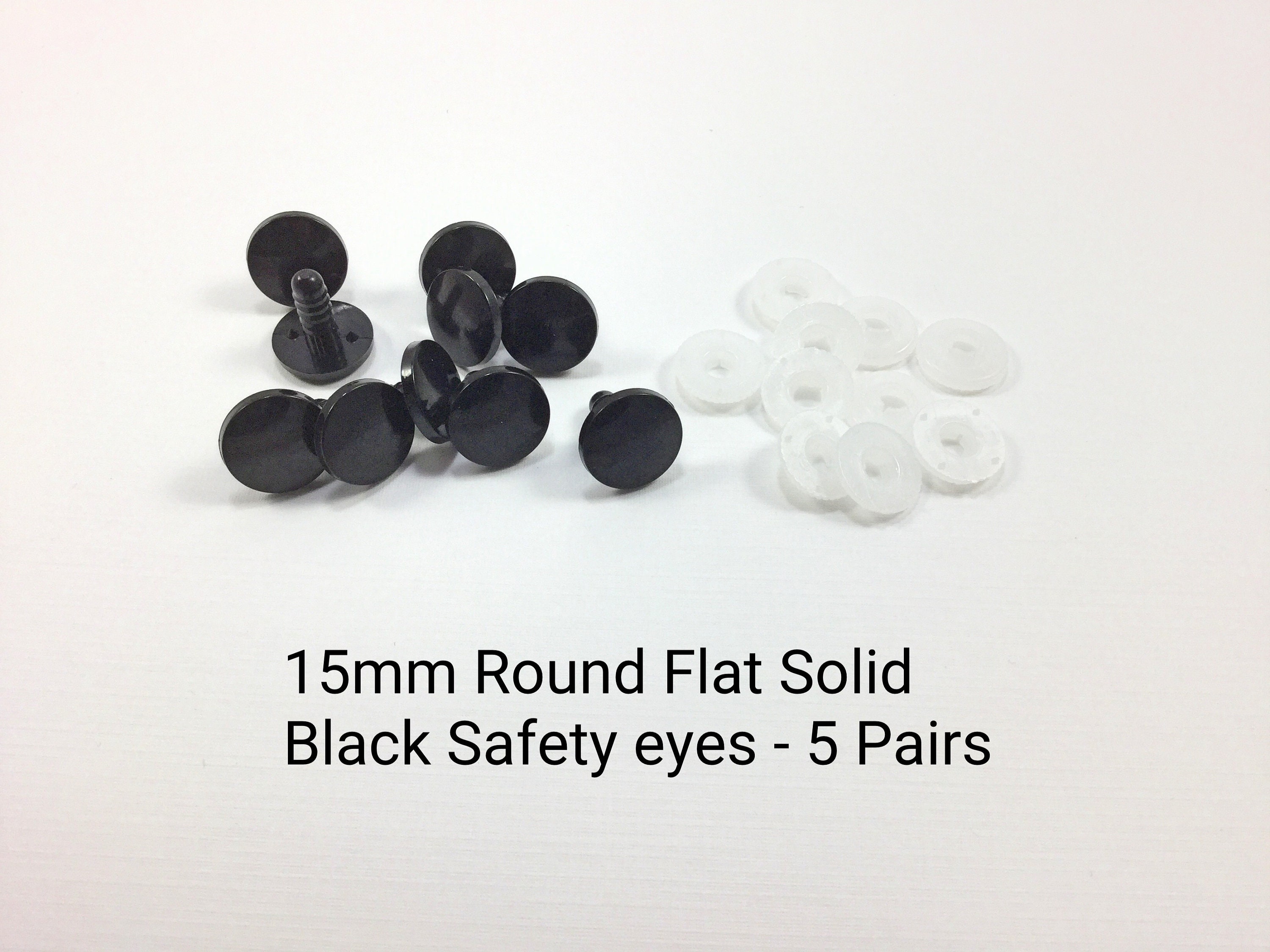 9mm or 10mm Solid Black Safety Eyes With Plastic Backs for Teddy