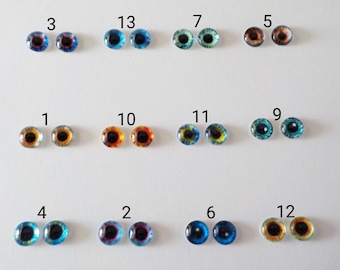 10mm glass doll eyes cabochons - half round cabochons - glass eyes - fantasy eyes - glue on - printed eyes - craft eyes - flat back eyes