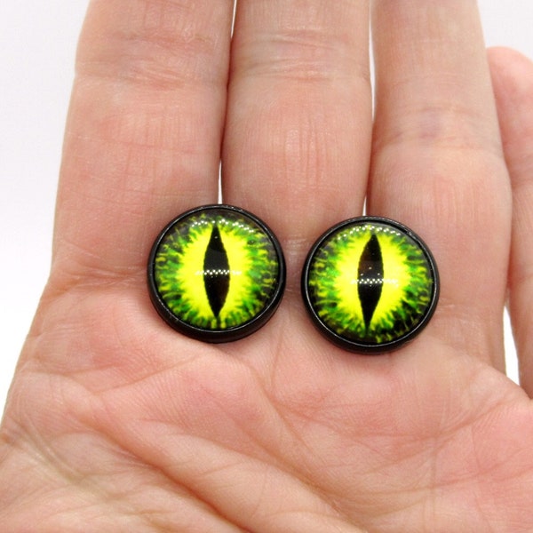 16mm green and yellow reptile safety eyes - 1 pair - serpent eyes - plastic toy eyes - doll supply - dragon eyes - printed eyes - green eyes