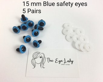 15 mm blue safety eyes - 5 pairs  - Amigurumi safety eyes - plastic animal eyes - supplies - craft eyes - doll eyes - soft toy eyes