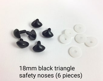 18mm black triangle animal nose - 6 pieces - Amigurumi plastic safety nose - toy nose - crochet toy supply - animal noses - bear nose