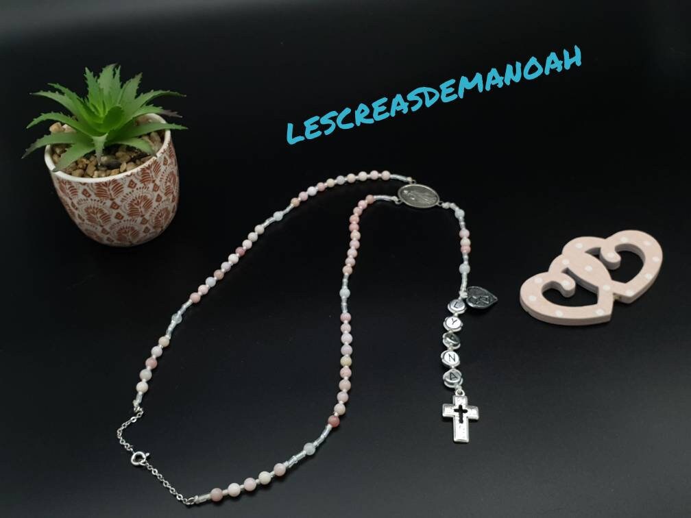 Chapelet Personnalisable, Chapelet Pierre Naturelle, Cadeau Baptême, Profession de Foi, Communion, F