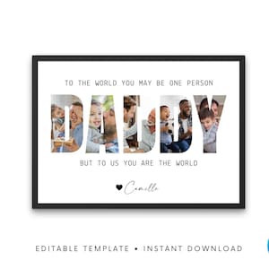 Collage photo papa, cadre photo papa, modèle d'impression sur toile éditable, cadeau personnalisé pour papa, cadeau photo, cadeau d'anniversaire papa
