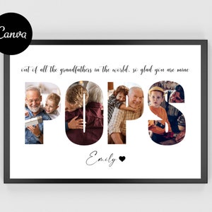 Grandpa Photo Frame, Personalized Grandpa, Pops Photo Collage, Editable Pops Photo Collage, Fathers Day Gift, Gifts for Him, Pops Photo
