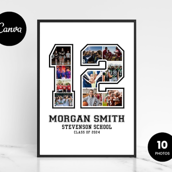 Sports Number Collage, Number Photo Collage, Personalized Gifts, Senior Night Gift, Sport Photo Gift, Gift for Player, Senior Gift