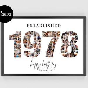 1978 Birthday Photo Collage, Personalized 1978 Photo Collage, Family Gift, Number Collage, Gifts for Him, Gifts for Her, 1978 Prints
