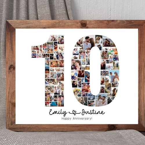 10 Year Anniversary Photo Collage Gift Personalize 10 Year Canva Template Birthday Presents Couple Collage Number 10 Collage Picture Collage