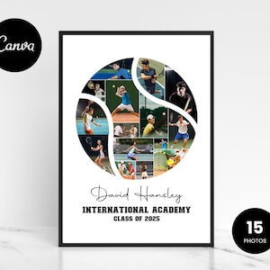 Collage fotografico con pallina da tennis, regalo per la serata degli anziani, collage fotografico sportivo, regalo fotografico sportivo, regalo per giocatore di tennis, regali per lui, regalo di laurea