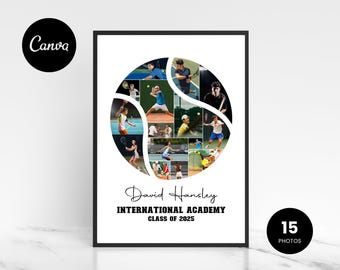 Tennis Photo Collage Template Editable Canva Template Senior Night Gift Coach Gifts Players Gift