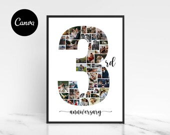 Colagem de fotos personalizada para o 3º aniversário de casamento, colagem com o número 3, presente de aniversário para crianças.