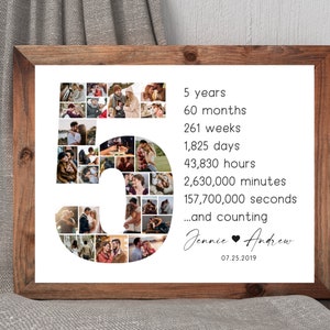 Collage del quinto aniversario, regalos para esposa, collage del número 5, collage de Canva, collage de 5 años, regalos para él, regalos para ella, regalo de San Valentín