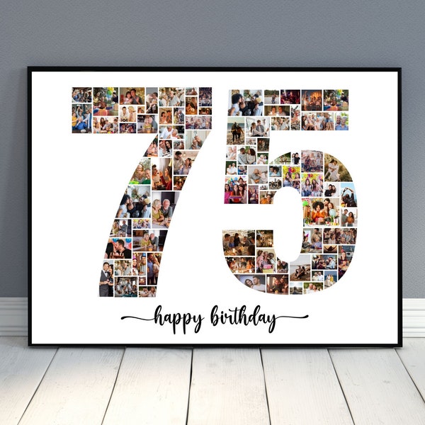 75th Birthday Photo Collage, Personalized 75th Birthday Collage, Family Gift, Number Collage, Gifts for Him, Gifts for Her, Birthday Gift