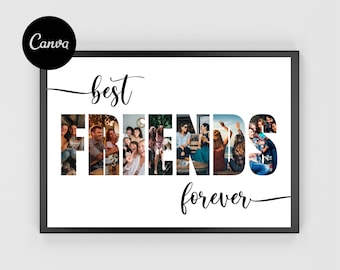 Freunde Foto-Collage Vorlage, Personalisiertes BFF Geschenk (Canva)