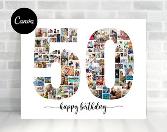 50th Birthday Photo Collage Gift Editable Canva Template Number 50 Collage Gifts for Mom Gifts for Dad
