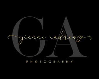 Premade Signature Logo Design, Gold Script Font