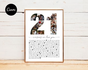 Collage photo « 21 raisons pour lesquelles nous t'aimons », cadeau personnalisé (téléchargement numérique)