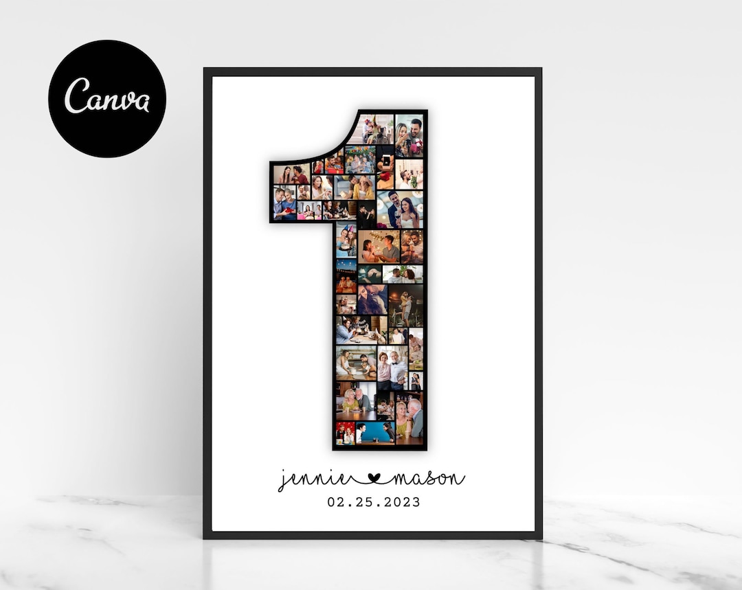 1st Anniversary Photo Collage, Number Collage, Number Prints, 1 Year