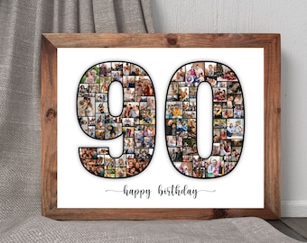 90th Birthday Photo Collage Gift Personalized 90th Birthday, Birthday Number 90 Printable, Editable 90th Birthday, 18th Birthday Gift, Canva