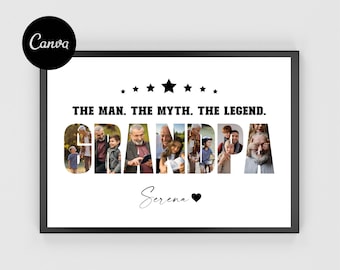Grandpa Photo Collage Personalized Grandpa Collage Father's Day Gift Best Grandpa Ever Editable Canva Template