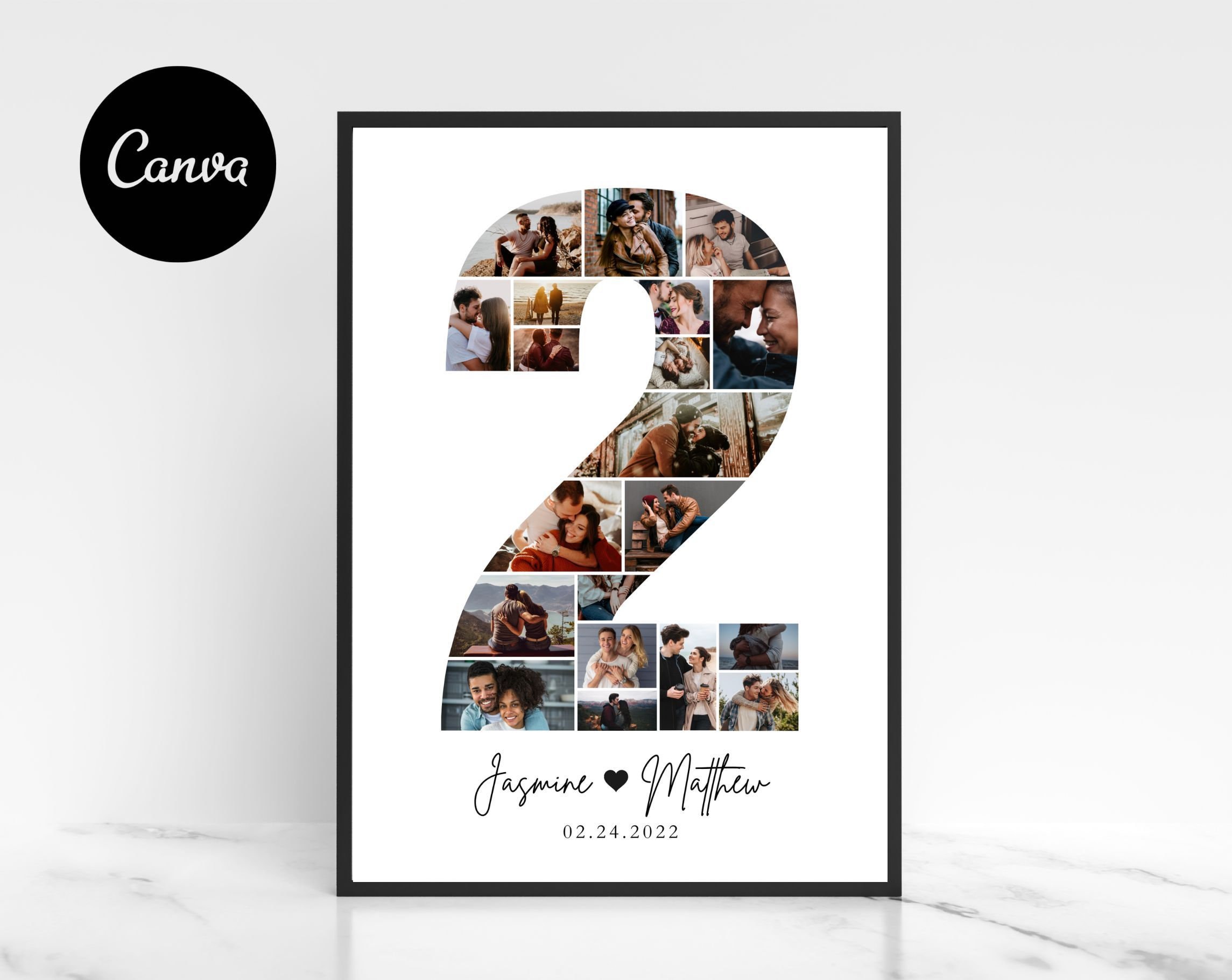 2nd Anniversary Collage, Couple Photo Collage, Wedding Gifts, Family Gift, Number Collage, Gifts for Him, Gifts for Her, Couple Prints