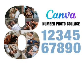 Canva Number Photo Collage Template Digits 0-9 Collage Editable Canva Template Number Prints