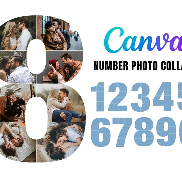 Canva Number Frames, Number Photo Collage, Number Photo Collage Template, Digits 0-9, Number Prints, Number Photo Prints, Instant Download