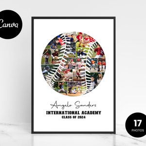 Könnte beinhalten: Eine Schwarzweiß-Baseball-Collage mit 17 Fotos von Baseballspielern. Der Text "Angelo Sanders International Academy Class of 2024" befindet sich unterhalb der Collage.