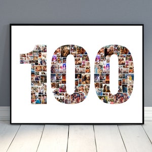 Collage de 100 fotos, collage de cumpleaños número 100, collage de cumpleaños, regalos de cumpleaños, collage de números, regalo de pareja, regalos para él, regalos para ella