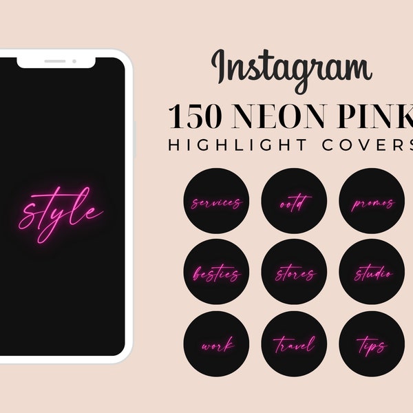 150 Neon Pink Instagram Highlight Covers, Instagram Covers, Neon Instagram Story Highlight Icons, Text Highlight Covers, Instagram Stories