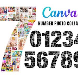 Number Photo Collage, Canva Number Collage, Number Collage, Numbers 0-9, Number Frames Canva, Number Frame Template, Instant Download