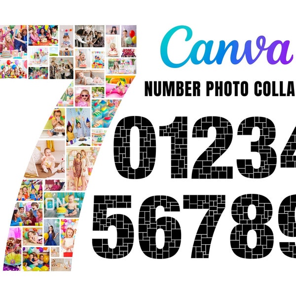 Number Photo Collage, Canva Number Collage, Number Collage, Numbers 0-9, Number Frames Canva, Number Frame Template, Instant Download