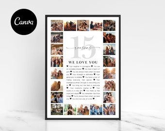 15 Reasons We Love You Collage Personalized Photo Gift Custom Birthday Number 15 Collage Printable Family Memory Keepsake