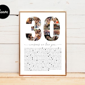 30 Reasons Why We Love You, Birthday Collage, Personalized 30th Collage, Gifts for Him, Gifts for Her, Number Collage, Personalized Gift