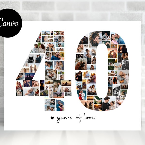 Collage de photos du 40e anniversaire, Collage de nombres, Impressions de nombres, Cadeaux pour les parents, Cadeaux pour lui, Cadeaux pour elle, Collage d'anniversaire de mariage