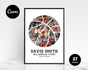 Basketball-Foto-Collage-Vorlage Senior Night Geschenk Bearbeitbar Canva Basketball Geschenke für Spieler Digital Download Coach Geschenke